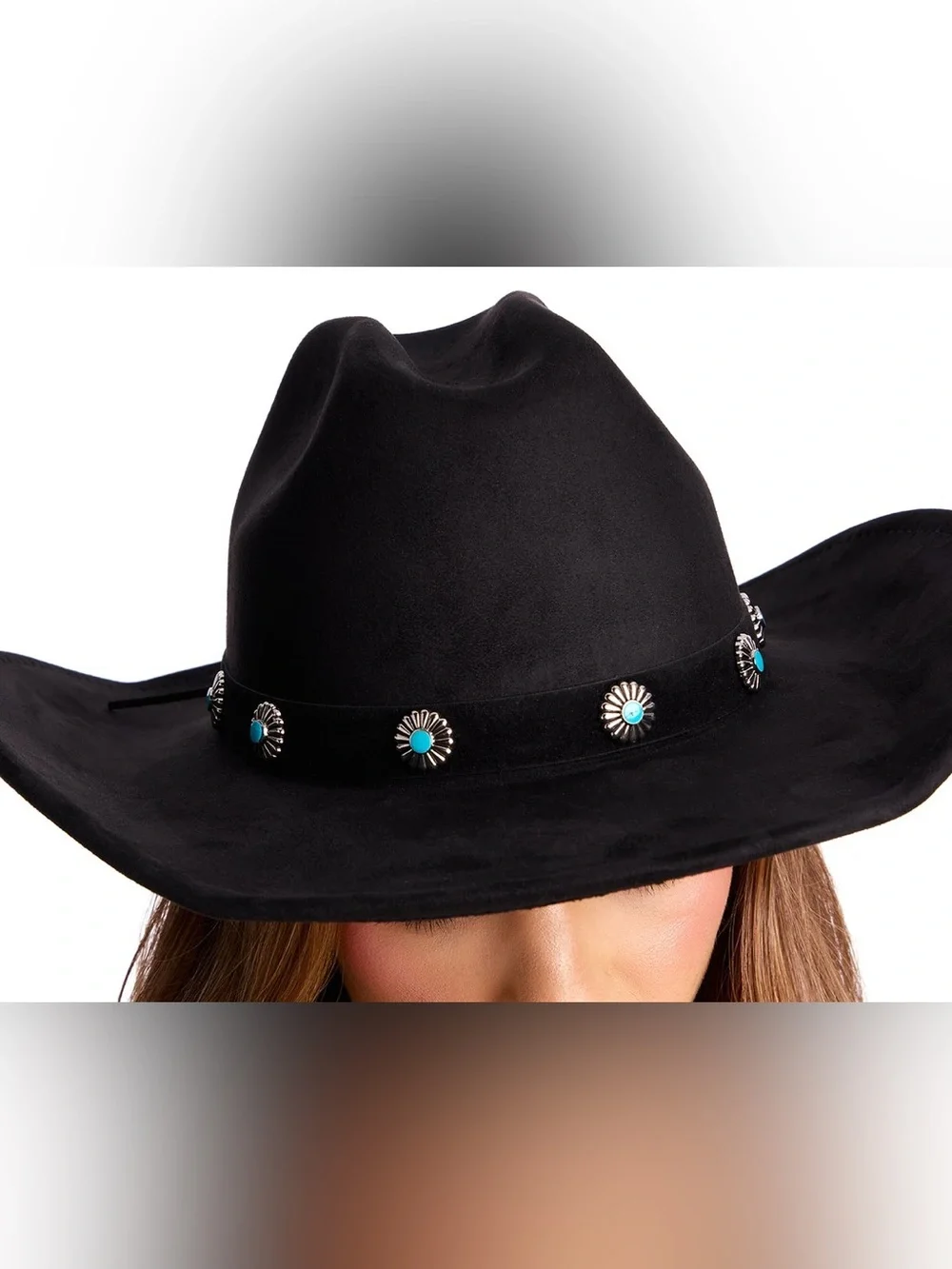 Black Cowboy Hat with Turquoise Concho Band